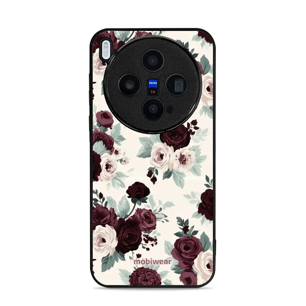 Handyhülle für vivo X300, Mobiwear Glossy Case, Rosen mit Salbei auf Creme