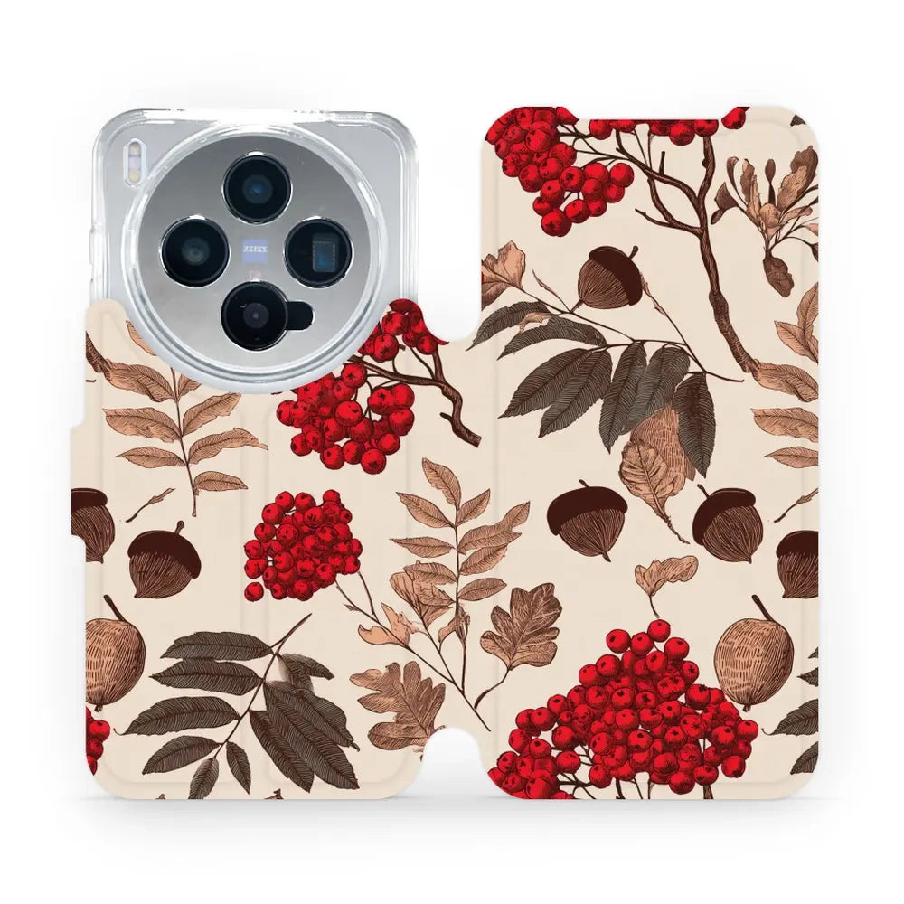 Handyhülle mit klappe für vivo X300, Mobiwear Book, Vogelbeeren auf Ecru