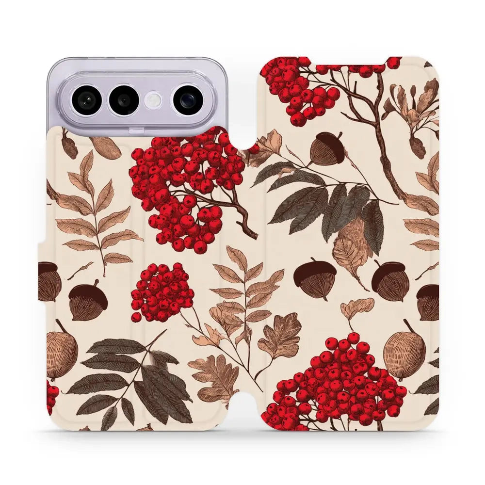 Handyhülle mit klappe für vivo X300 FE, Mobiwear Book, Vogelbeeren auf Ecru
