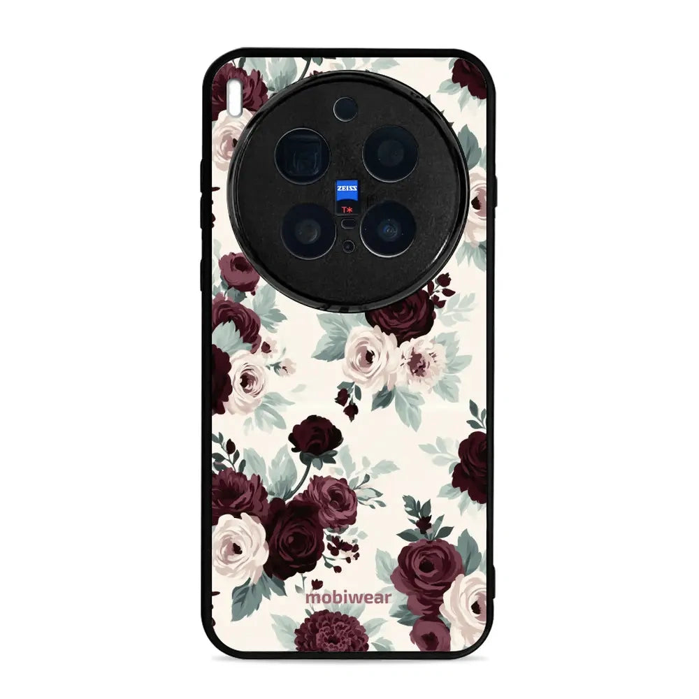 Handyhülle für Vivo X300 Pro, Mobiwear Glossy Case, Rosen mit Salbei auf Creme
