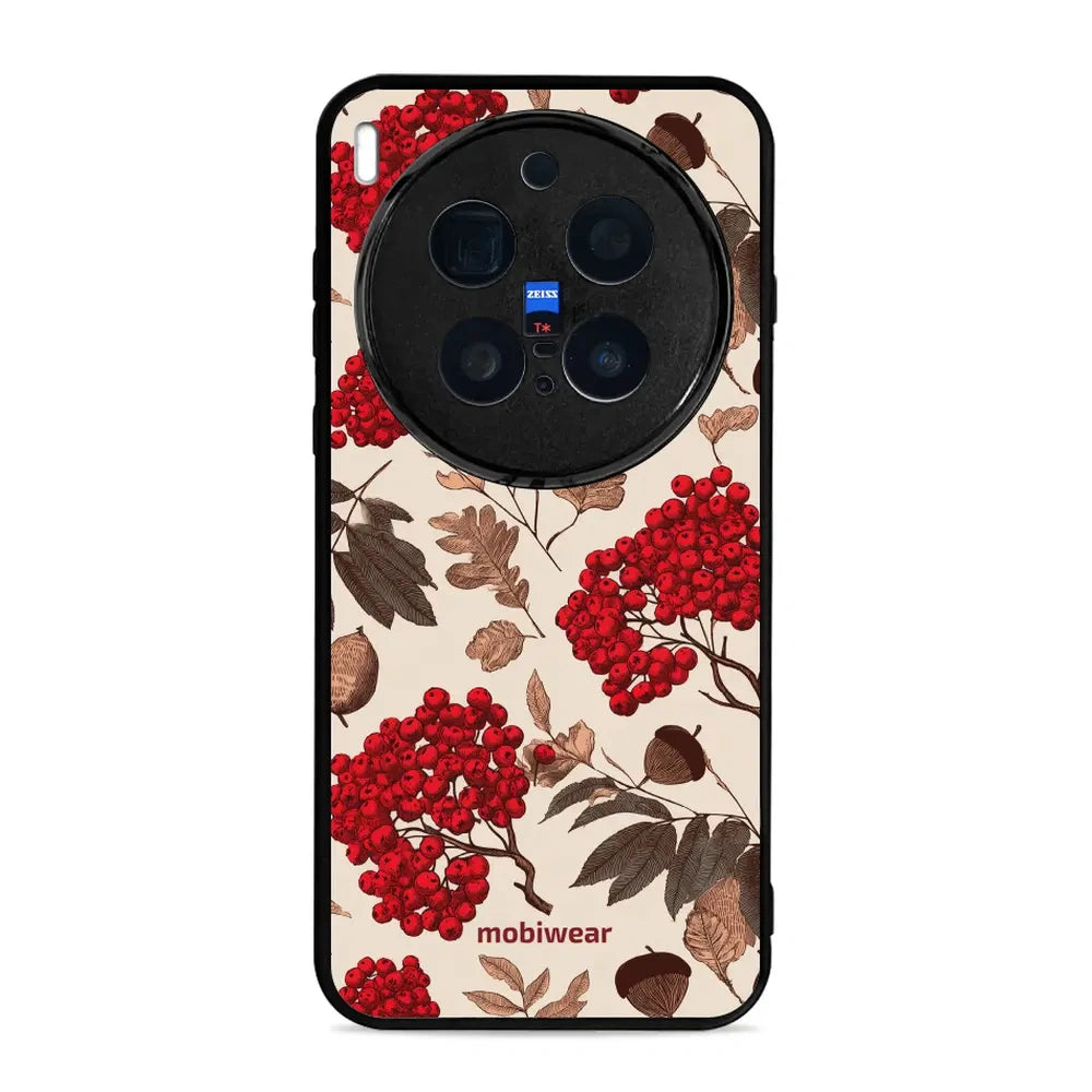 Handyhülle für Vivo X300 Pro, Mobiwear Glossy Case, Vogelbeeren auf Ecru