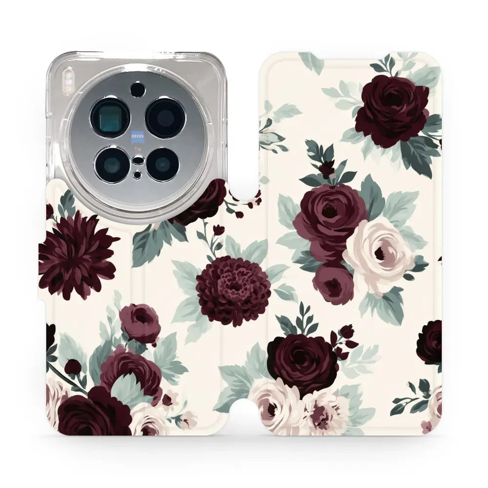 Handyhülle mit klappe für Vivo X300 Pro, Mobiwear Book, Rosen mit Salbei auf Creme