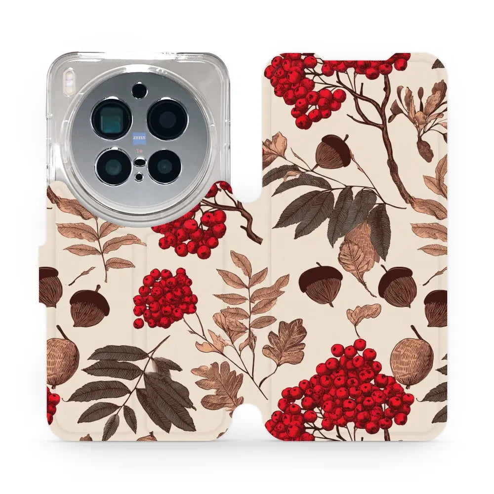 Handyhülle mit klappe für Vivo X300 Pro, Mobiwear Book, Vogelbeeren auf Ecru