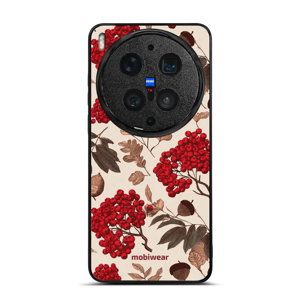 Handyhülle für vivo X300 Ultra, Mobiwear Glossy Case, Vogelbeeren auf Ecru