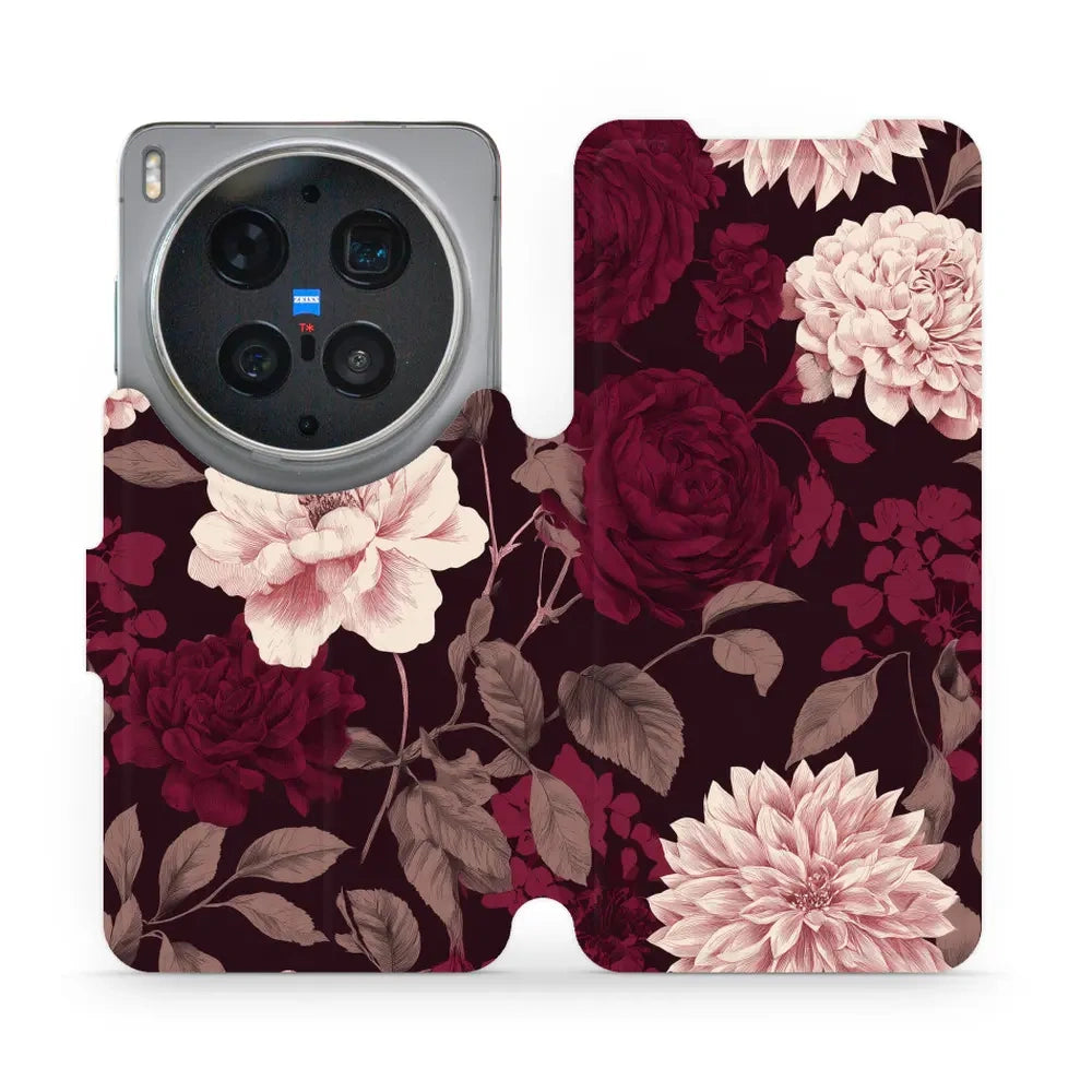 Handyhülle mit klappe für vivo X300 Ultra, Mobiwear Book, Wein und Dahlien