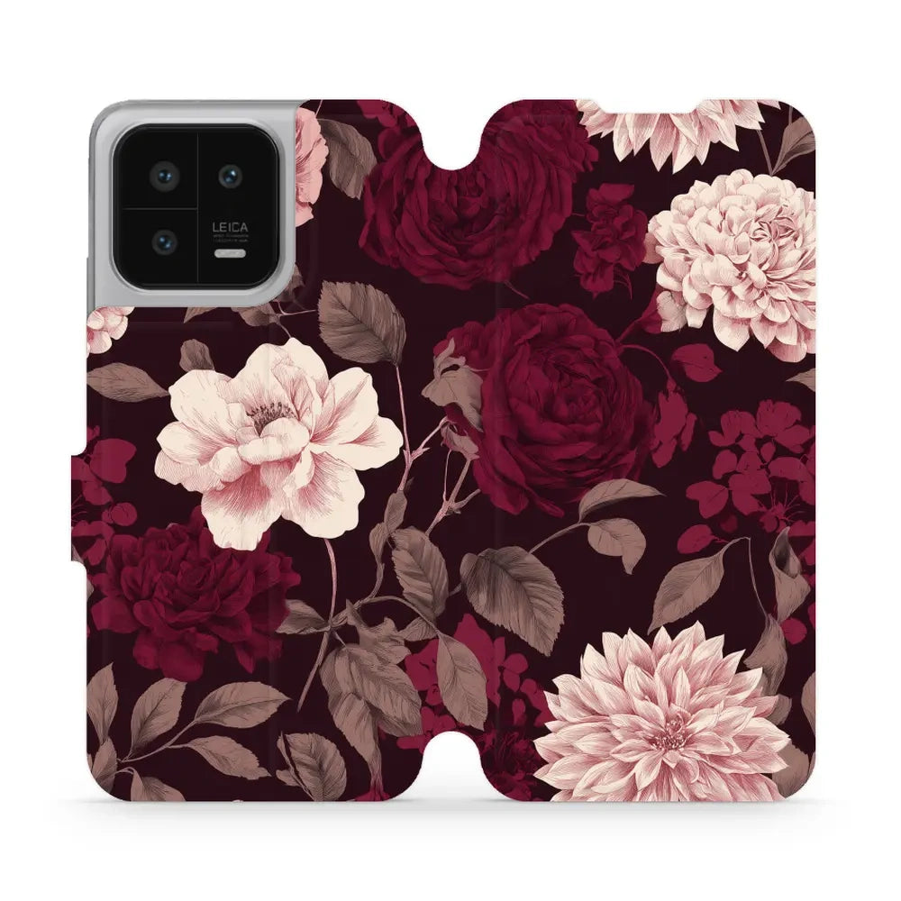Handyhülle mit klappe für Xiaomi 13, Mobiwear Book, Wein und Dahlien