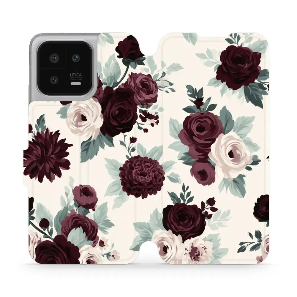 Handyhülle mit klappe für Xiaomi 13, Mobiwear Book, Rosen mit Salbei auf Creme