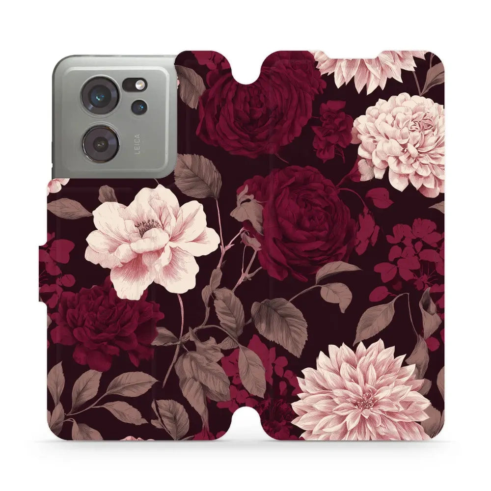 Handyhülle mit klappe für Xiaomi 13T, Mobiwear Book, Wein und Dahlien