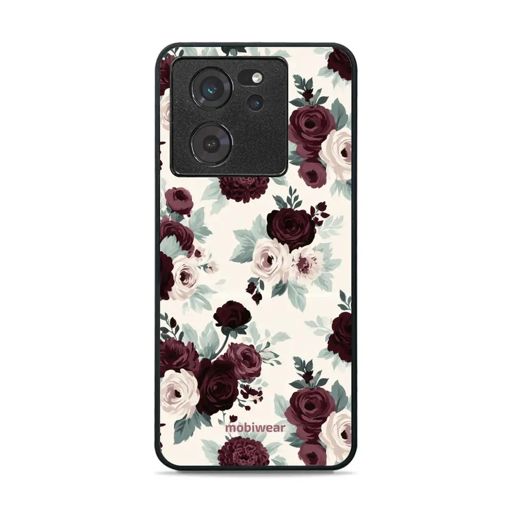Handyhülle für Xiaomi 13T Pro, Mobiwear Glossy Case, Rosen mit Salbei auf Creme