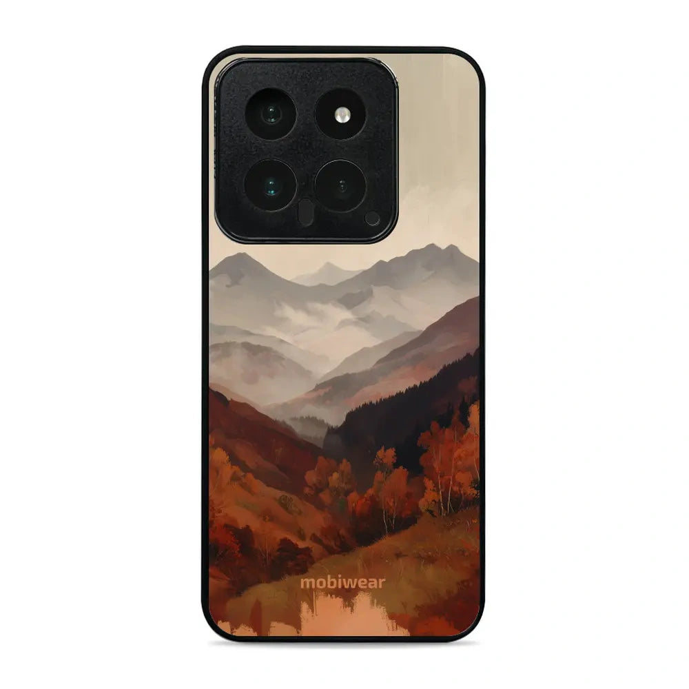 Handyhülle für Xiaomi 14, Mobiwear Glossy Case, Nebliges Tal in den Bergen