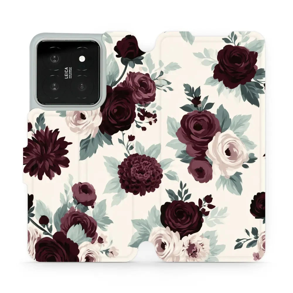 Handyhülle mit klappe für Xiaomi 14, Mobiwear Book, Rosen mit Salbei auf Creme