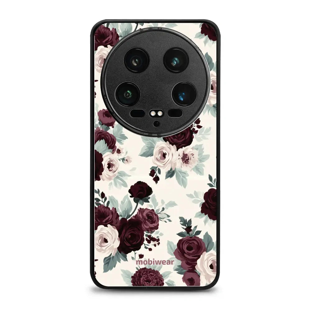 Handyhülle für Xiaomi 14 Ultra, Mobiwear Glossy Case, Rosen mit Salbei auf Creme