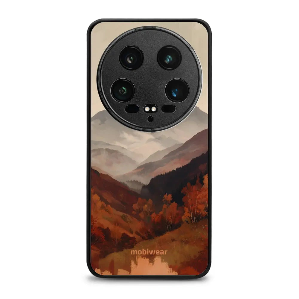 Handyhülle für Xiaomi 14 Ultra, Mobiwear Glossy Case, Nebliges Tal in den Bergen
