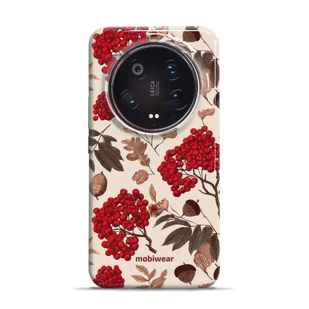 Handyhülle für Xiaomi 14 Ultra, Mobiwear Elite Pro, Vogelbeeren auf Ecru