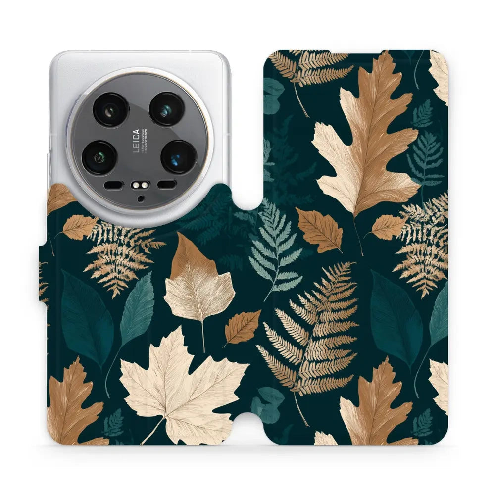 Handyhülle mit klappe für Xiaomi 14 Ultra, Mobiwear Book, Herbarium aus Blättern und Farnen