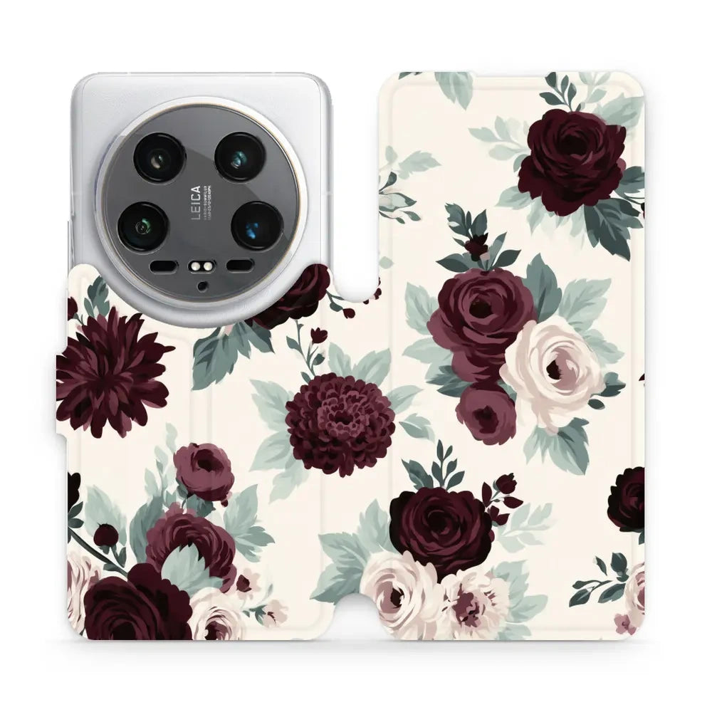Handyhülle mit klappe für Xiaomi 14 Ultra, Mobiwear Book, Rosen mit Salbei auf Creme