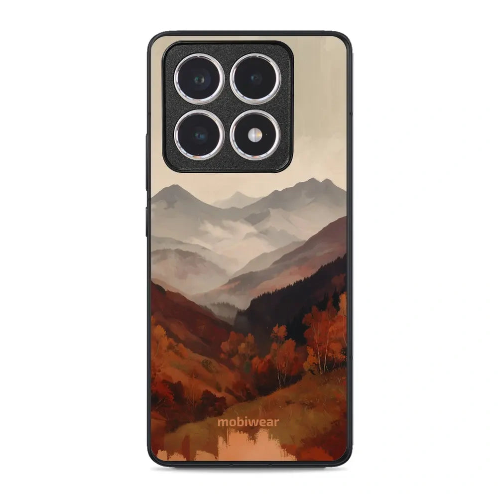 Handyhülle für Xiaomi 14T, Mobiwear Glossy Case, Nebliges Tal in den Bergen