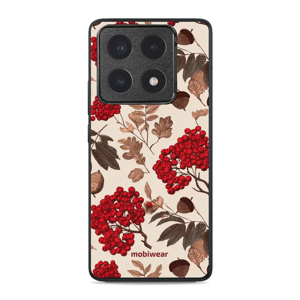 Handyhülle für Xiaomi 14T Pro, Mobiwear Glossy Case, Vogelbeeren auf Ecru
