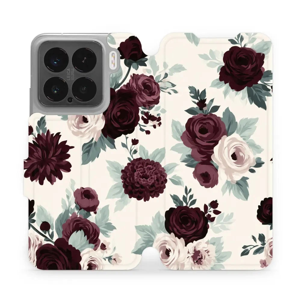 Handyhülle mit klappe für Xiaomi 15, Mobiwear Book, Rosen mit Salbei auf Creme