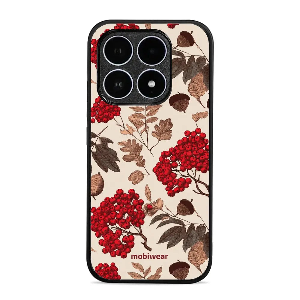 Handyhülle für Xiaomi 17, Mobiwear Glossy Case, Vogelbeeren auf Ecru