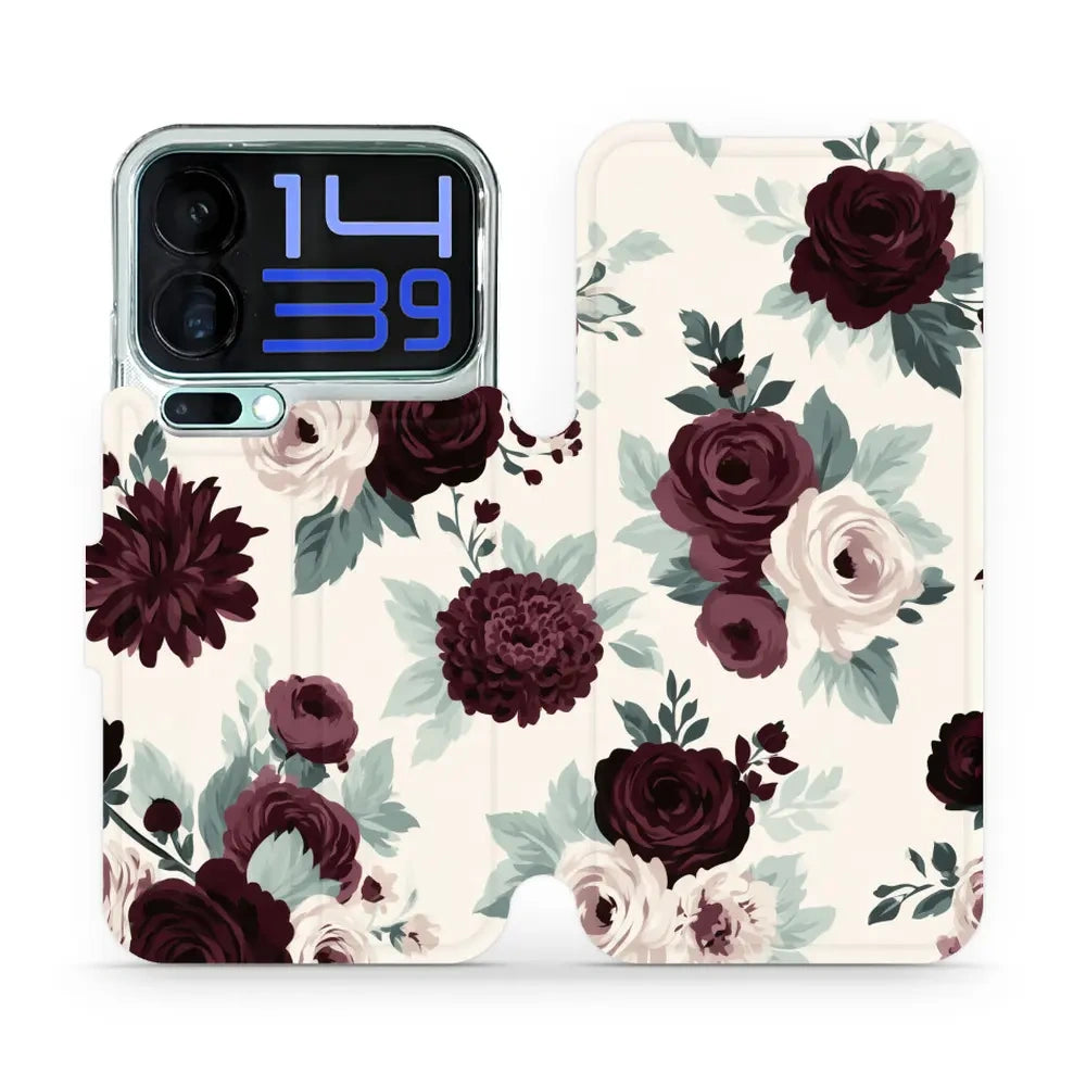 Handyhülle mit klappe für Xiaomi 17 Pro Max, Mobiwear Book, Rosen mit Salbei auf Creme