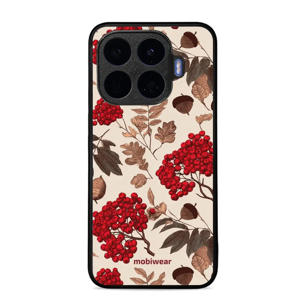 Handyhülle für Xiaomi 17T Pro, Mobiwear Glossy Case, Vogelbeeren auf Ecru