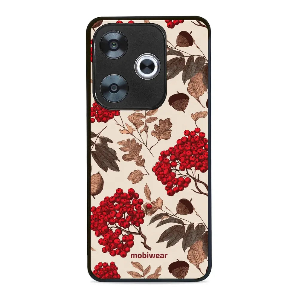 Handyhülle für Xiaomi POCO F6, Mobiwear Glossy Case, Vogelbeeren auf Ecru