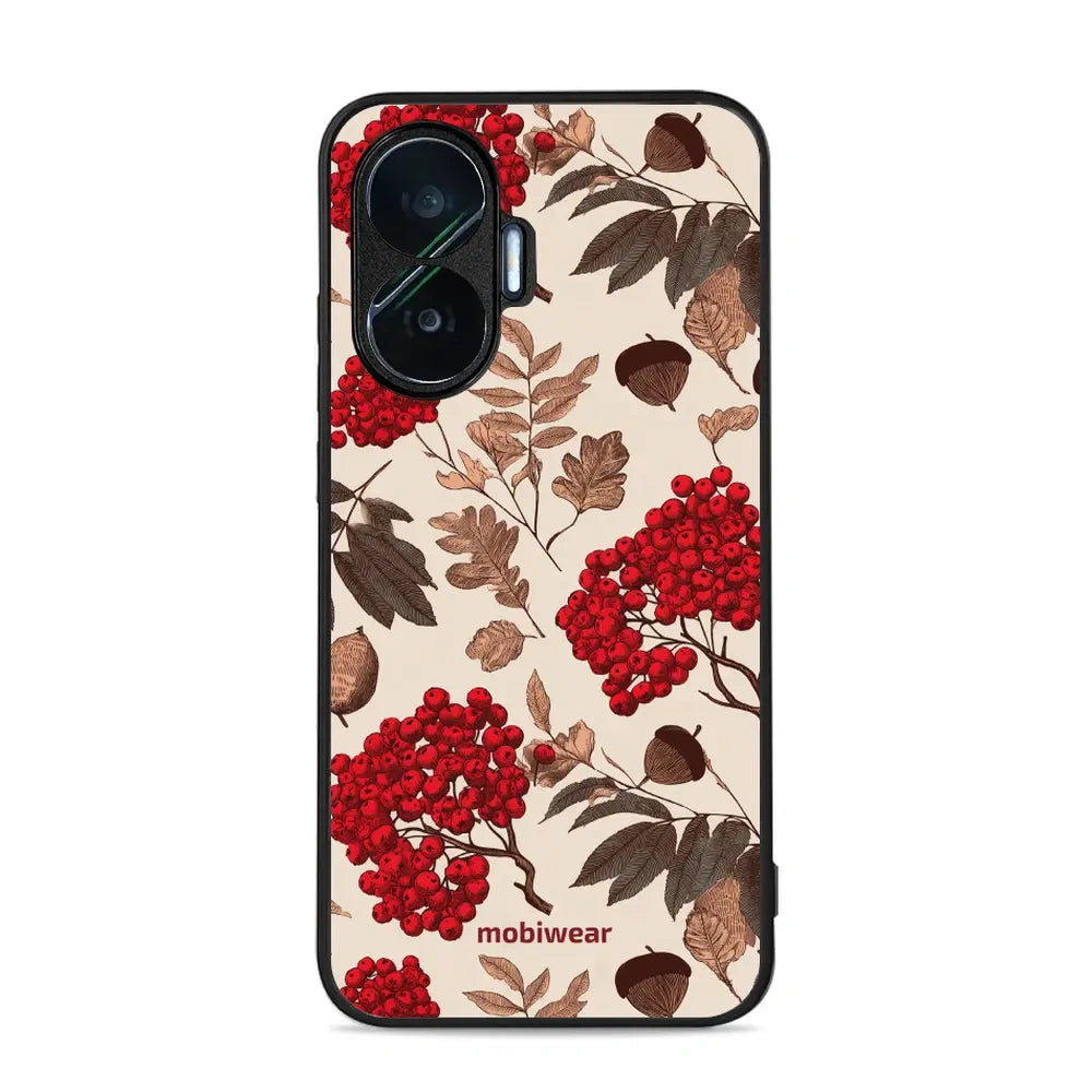 Handyhülle für Xiaomi POCO F7, Mobiwear Glossy Case, Vogelbeeren auf Ecru