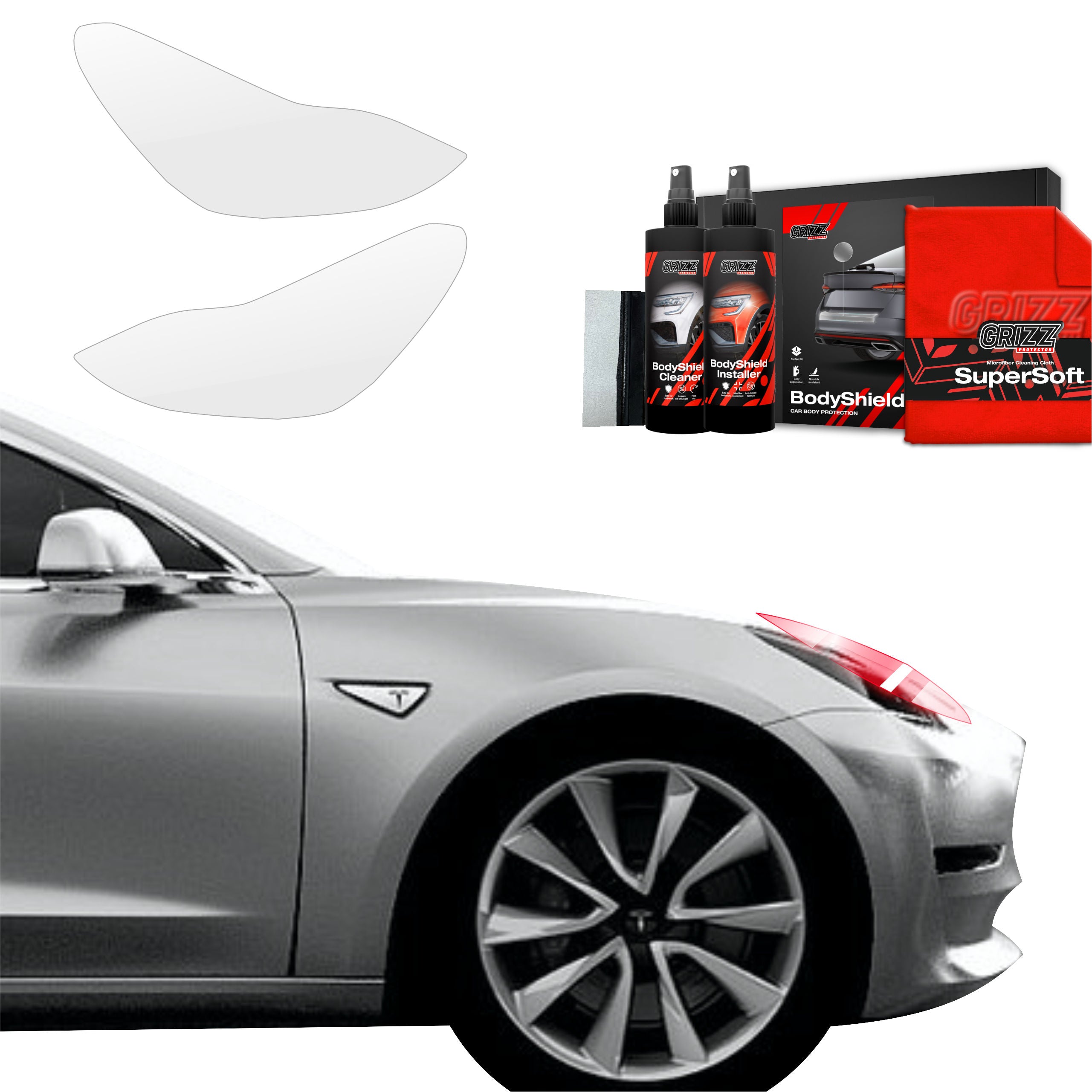 2in1 Schutzfolie Grizz Protector für Scheinwerfer - Tesla Model 3 (2017-2020)