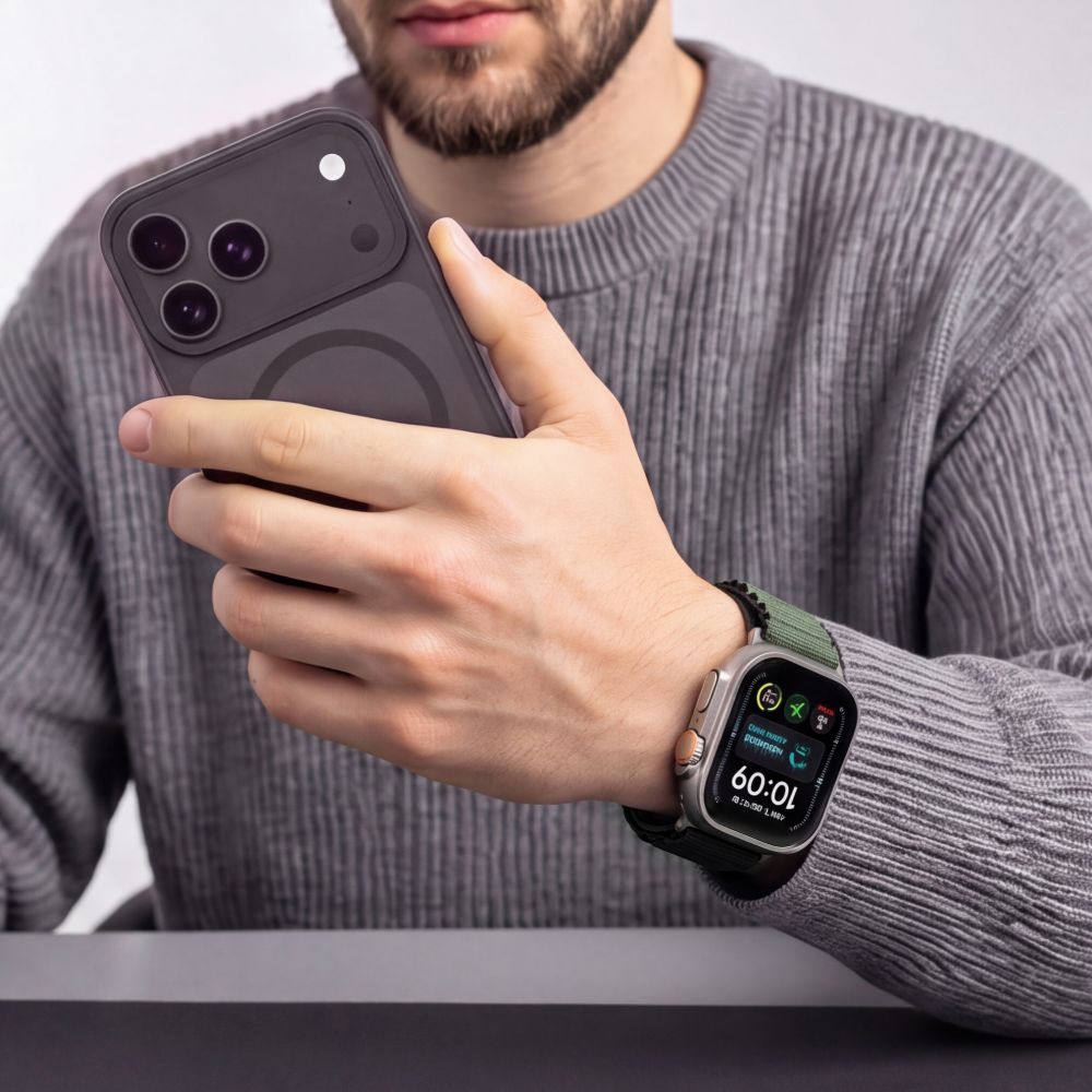 Armband für Apple Watch 49/46/45/44 mm, Tech Protect Nylon Pro, Schwarz-Grün (5/7)