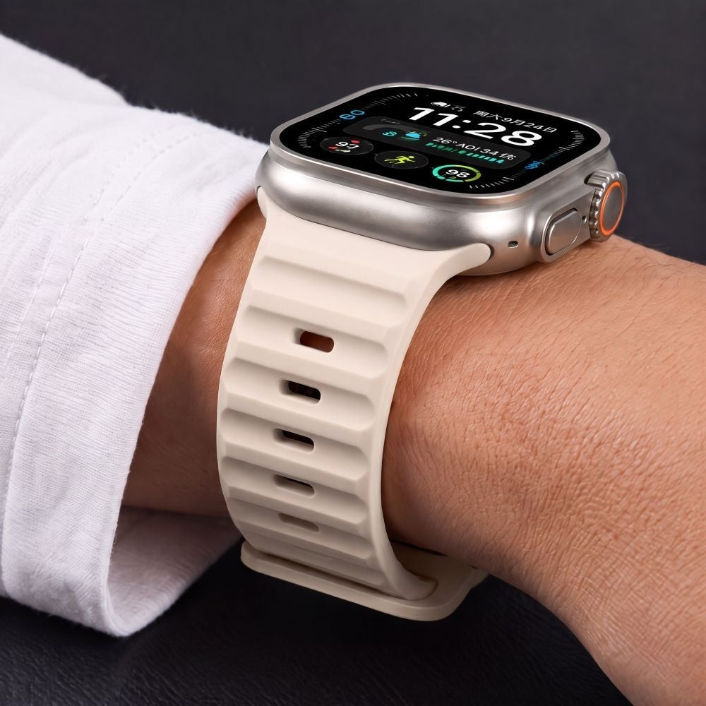 Armband für Apple Watch 49/46/45/44 mm, Tech-Protect Silicone Line, Beige (5/8)