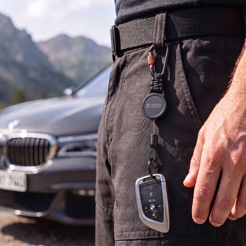 Anti-Diebstahl Handy Lanyard mit einziehbarem Seil, Tech-Protect ATH04 UrbanLoop, Schwarz-Orange (5/9)