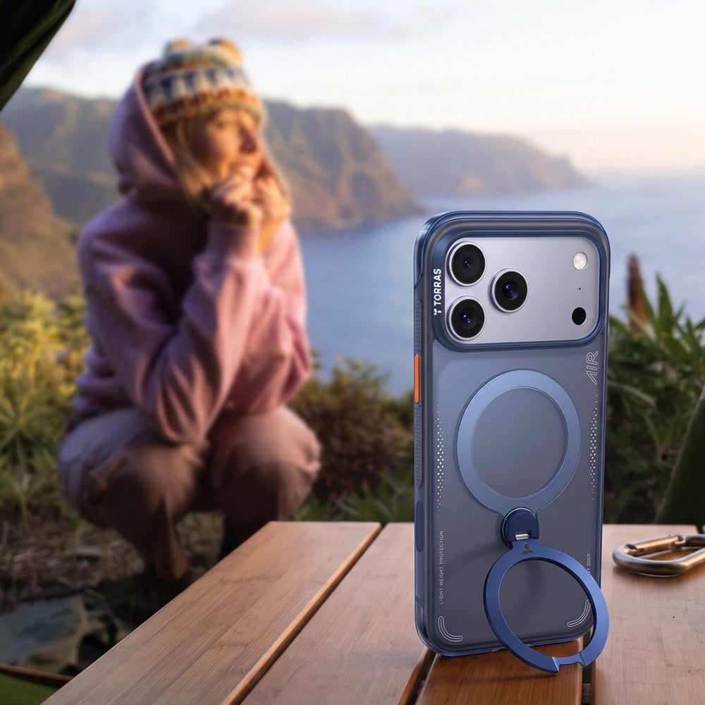 Handyhülle mit 360° drehbarem Standfuß für iPhone 18 Pro / 17 Pro, Torras Ostand Q3 Air mit MagSafe, Blau (5/6)