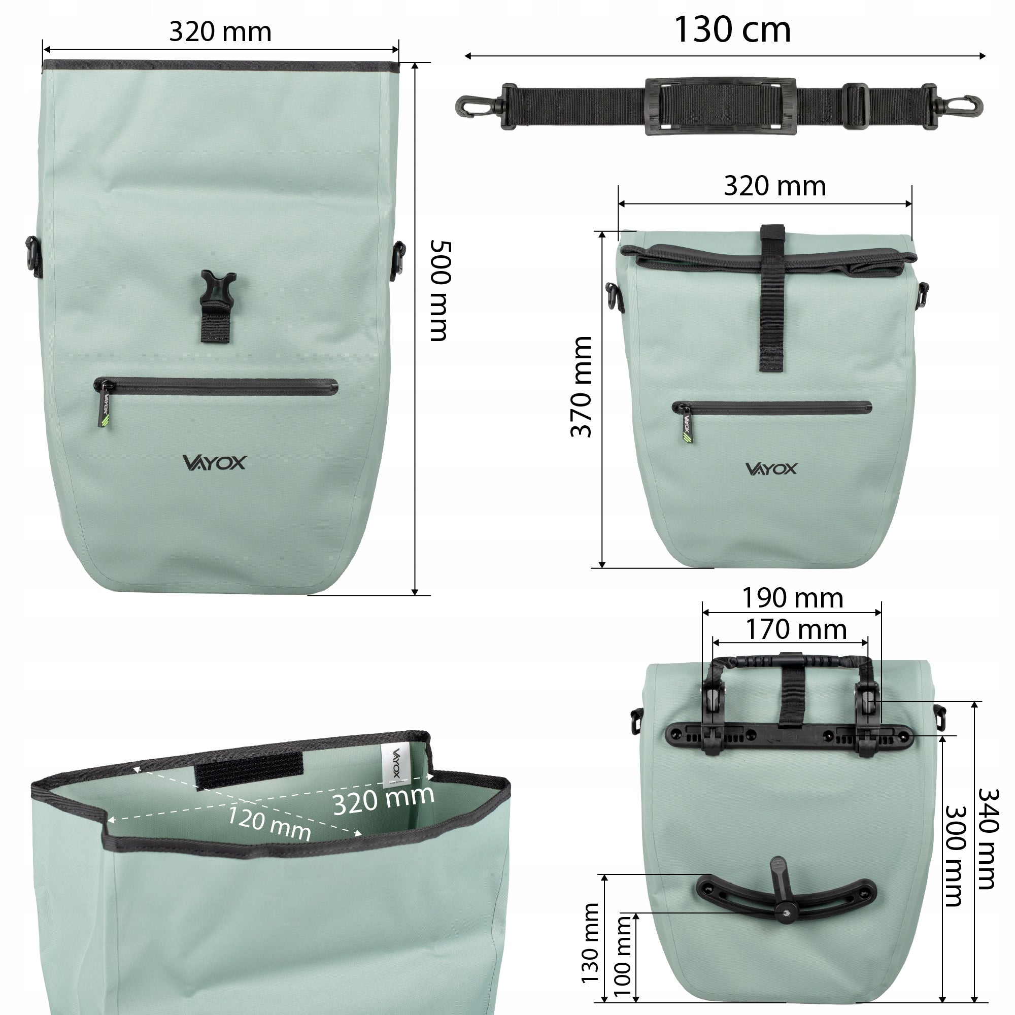 Fahrradtasche für den Gepäckträger, Vayox VA0445M 25L, Mintgrün
