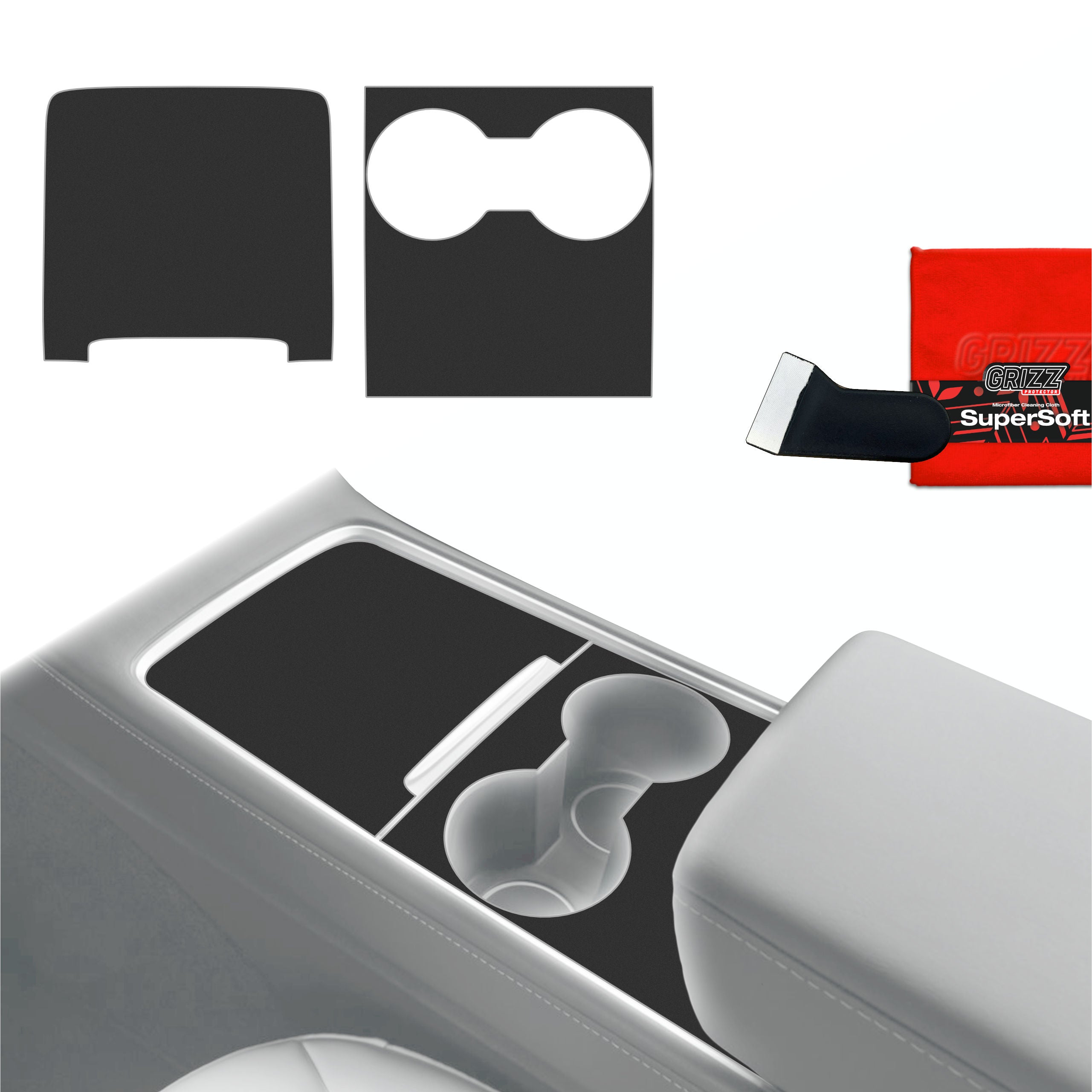 2in1 Schutzfolien Grizz Protector für Mittelkonsole - Tesla Model 3 (2021-2025) Schwarz Matt Antifingerprint