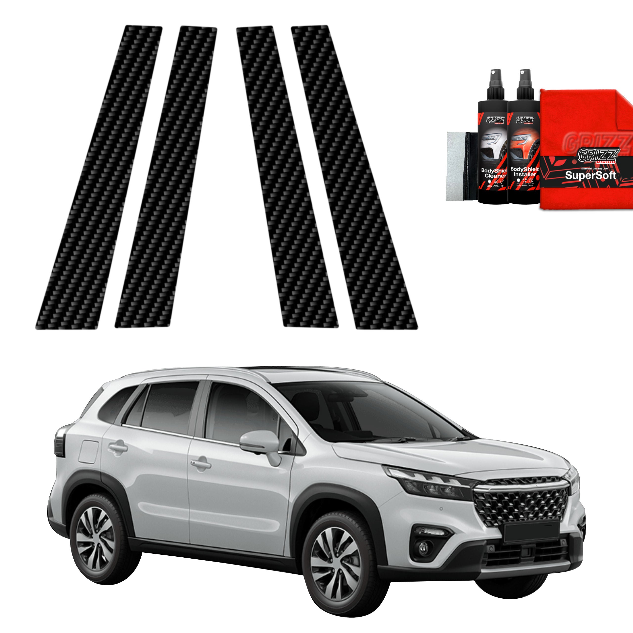 4in1 Kohlenstoff Schutzfolie Grizz Protector für B-Säule - Suzuki S-Cross (2021-2026)