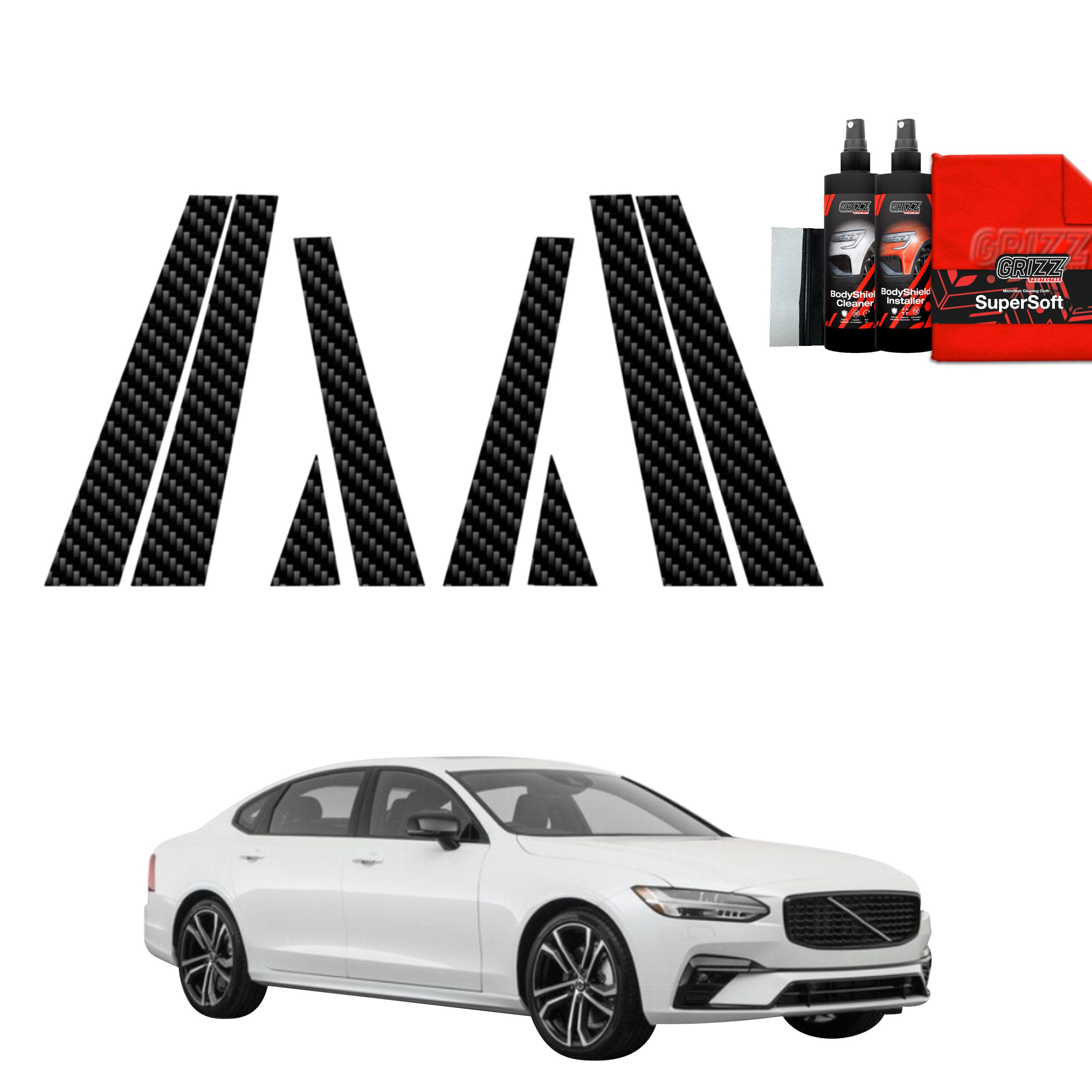8in1 Kohlenstoff Schutzfolie Grizz Protector für B-C-Säule - Volvo S90 Sedan 5D (2016-2020)