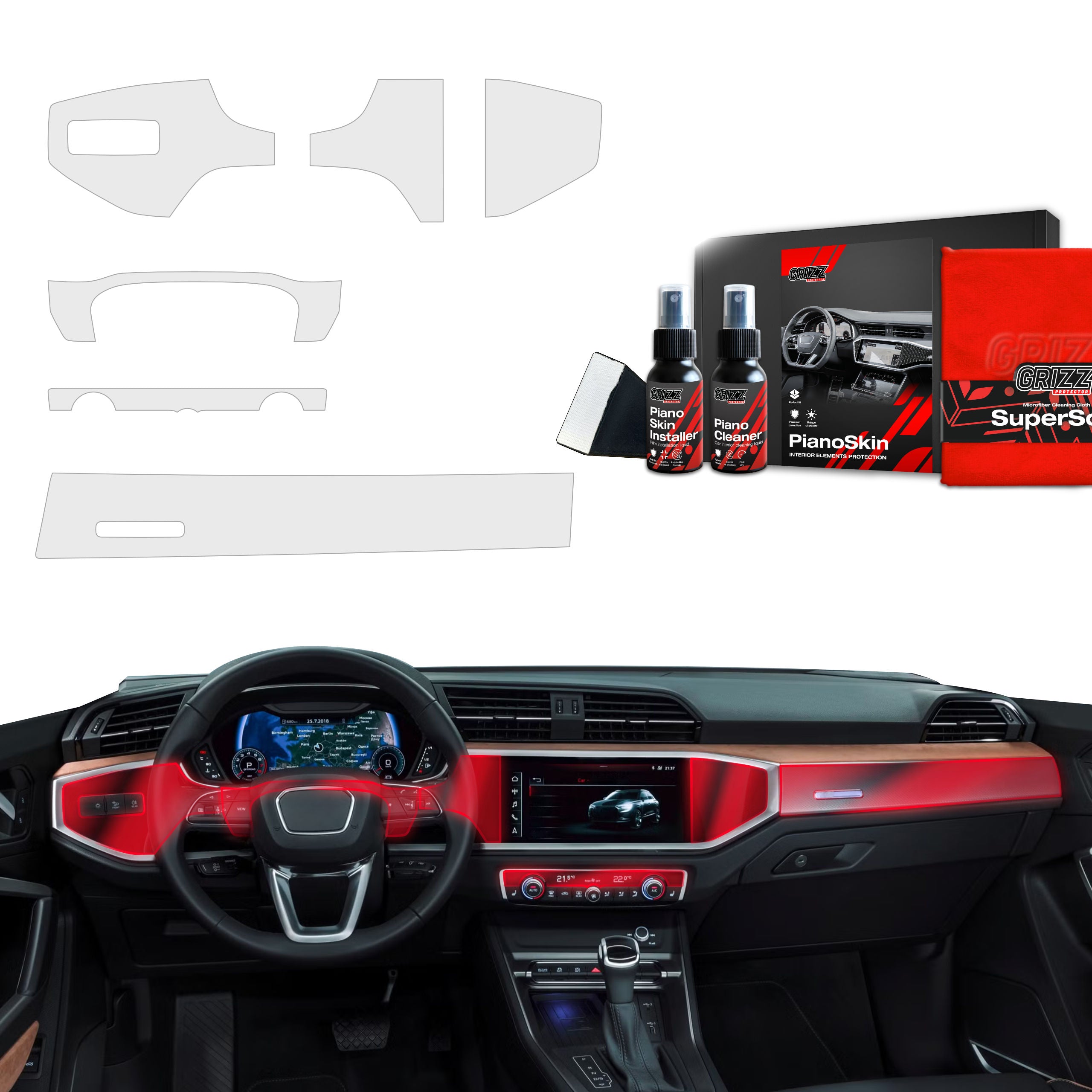 6in1 Schutzfolien Grizz Protector für Mittelkonsole & Armaturenbrett - Audi Q3 (2018-2025) Matt