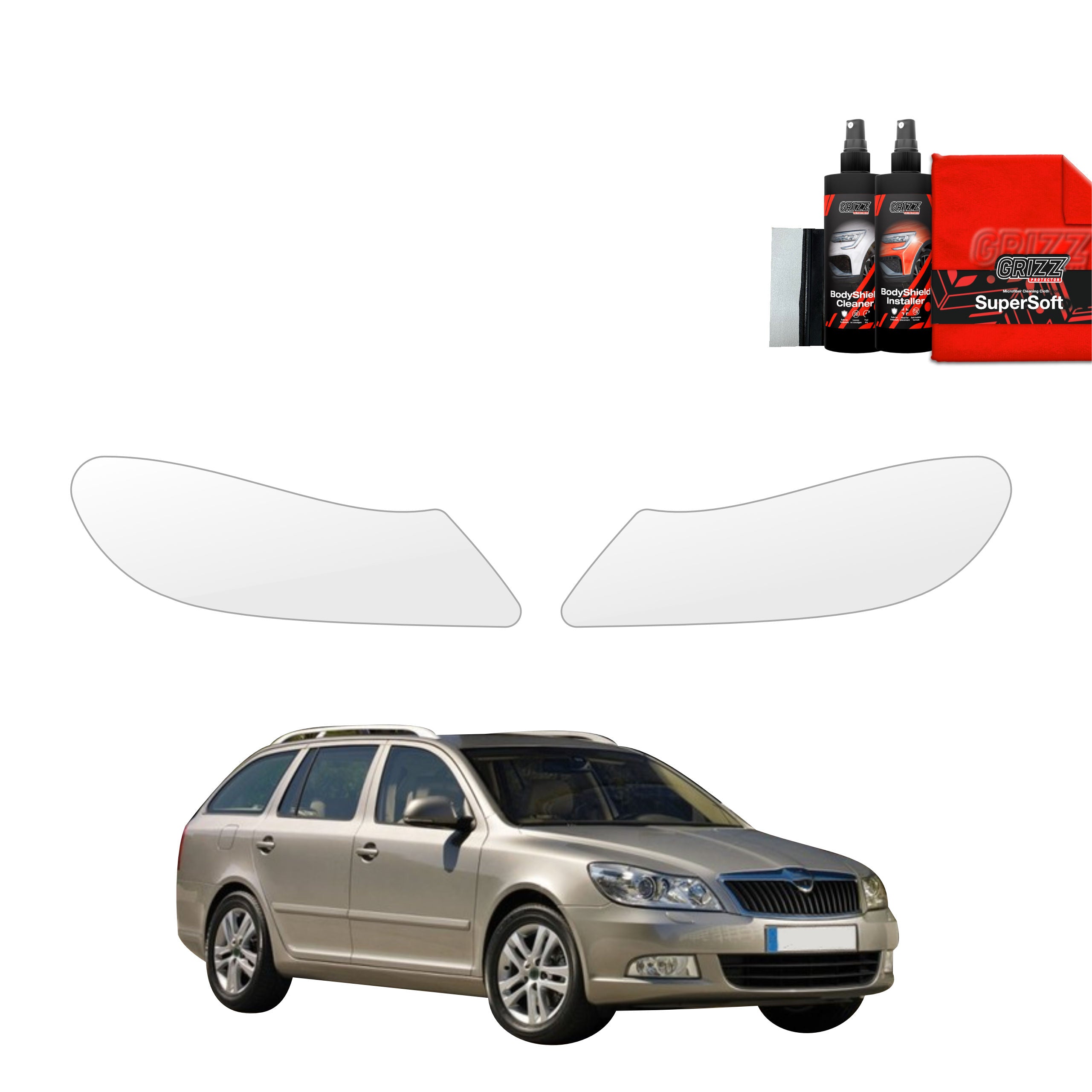 2in1 Schutzfolie Grizz Protector für Scheinwerfer - Skoda Octavia 2 Kombi Facelifting (2008-2013)
