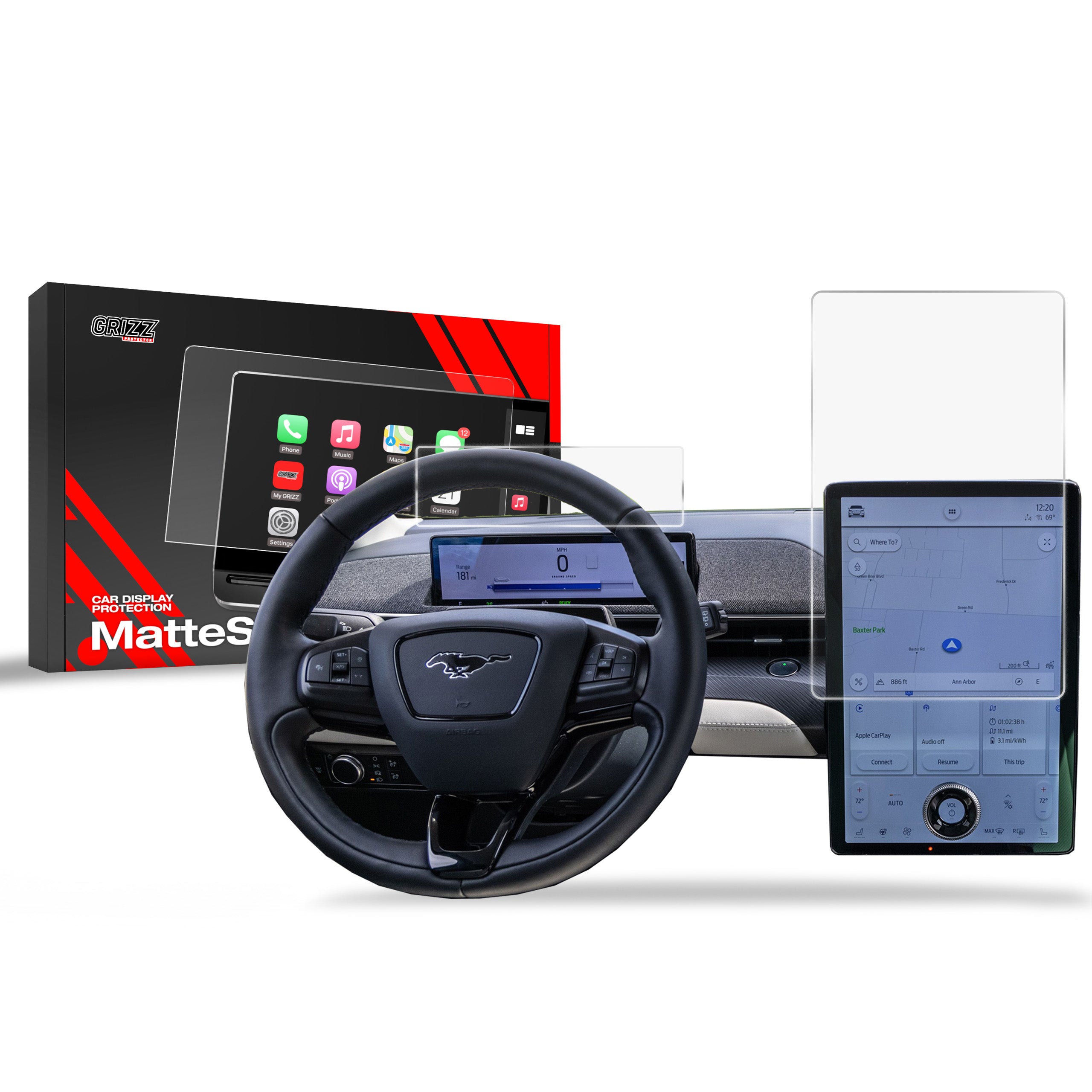 Matte Autodisplayfolie 2in1 für Ford Mustang Mach-E (2020-2026), Grizz Protector