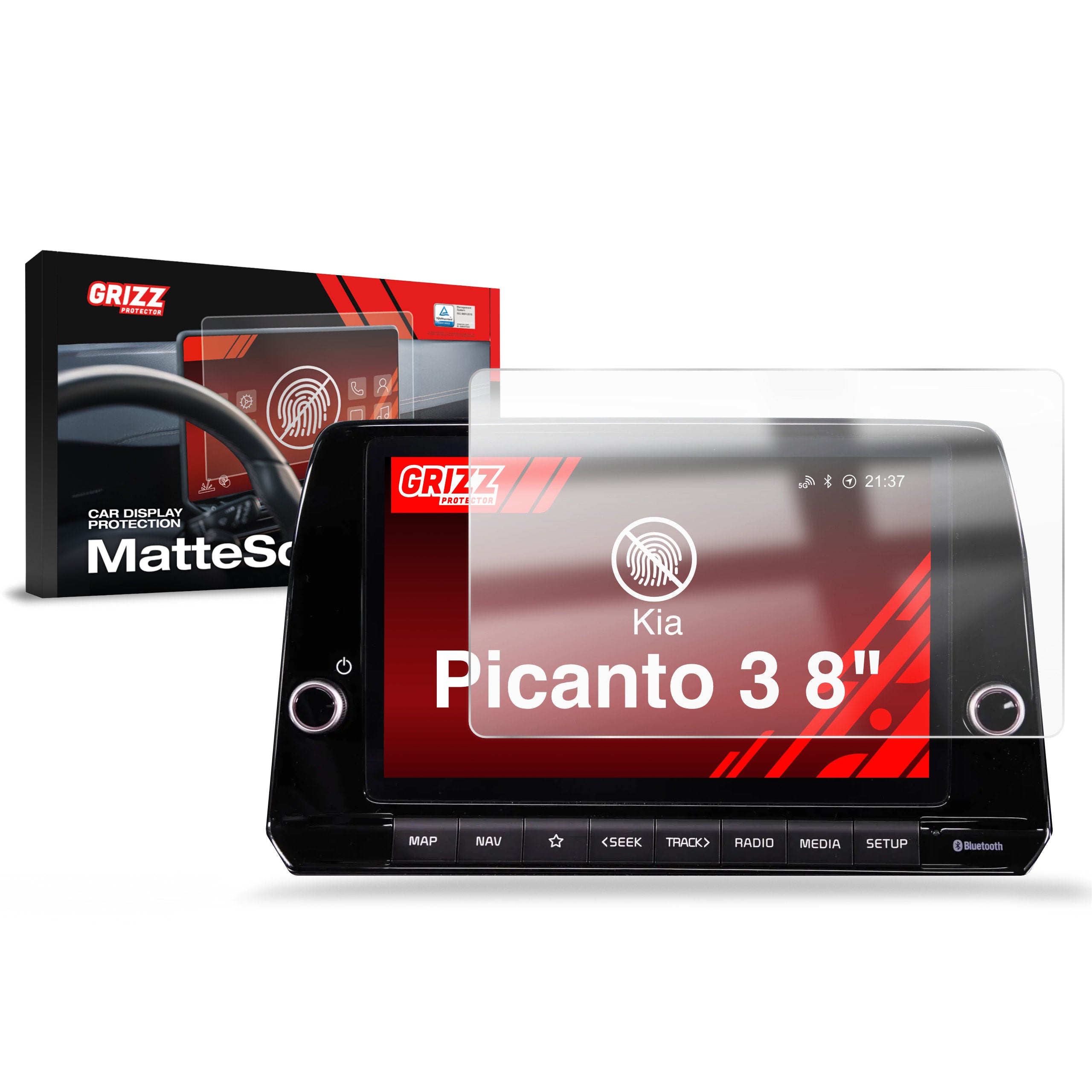 Matte Autodisplayfolie für Kia Picanto 3 8" (2020-2024), Grizz Protector