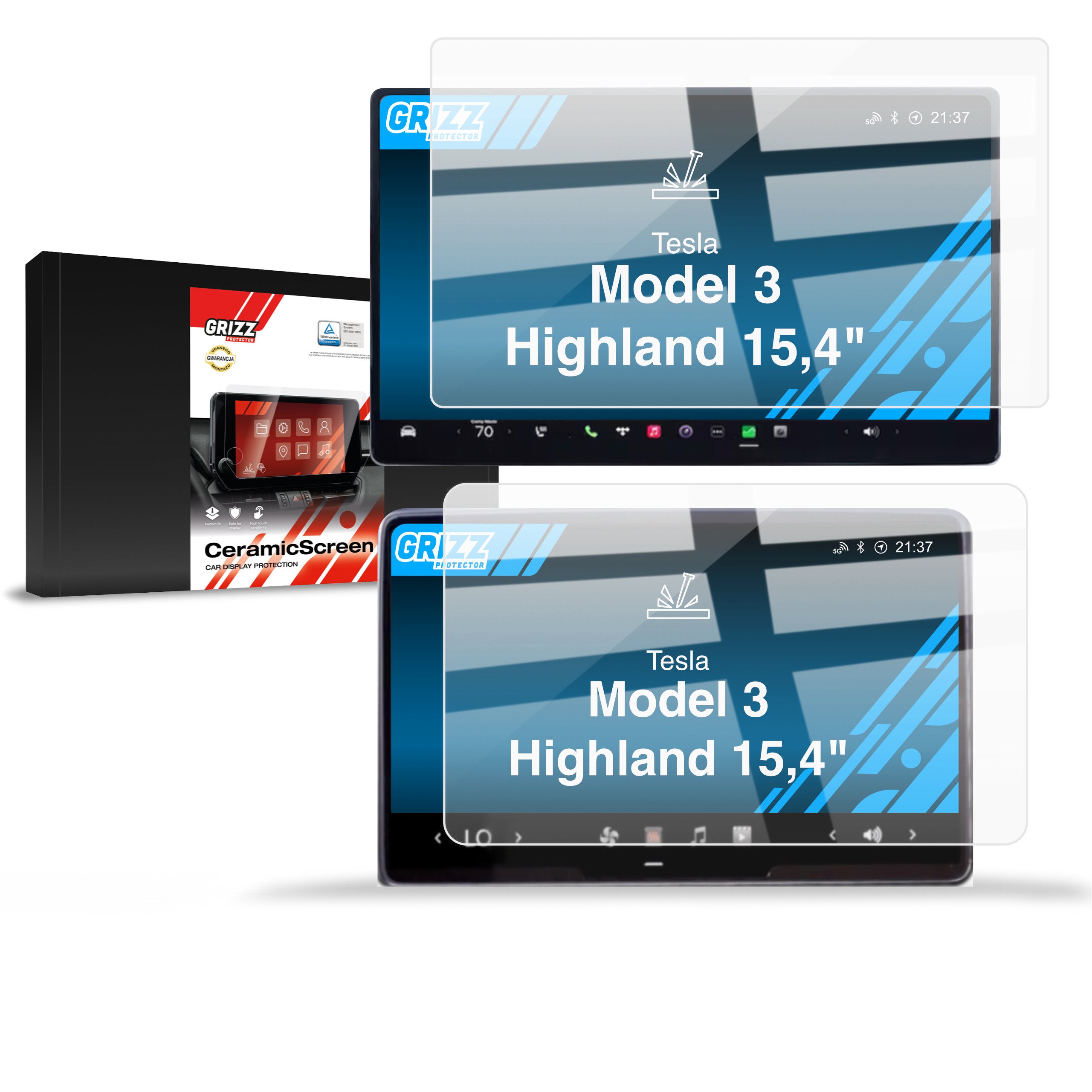 Keramische Autodisplayfolie 2in1 für Tesla Model 3 Highland (2023-2026), Grizz Protector