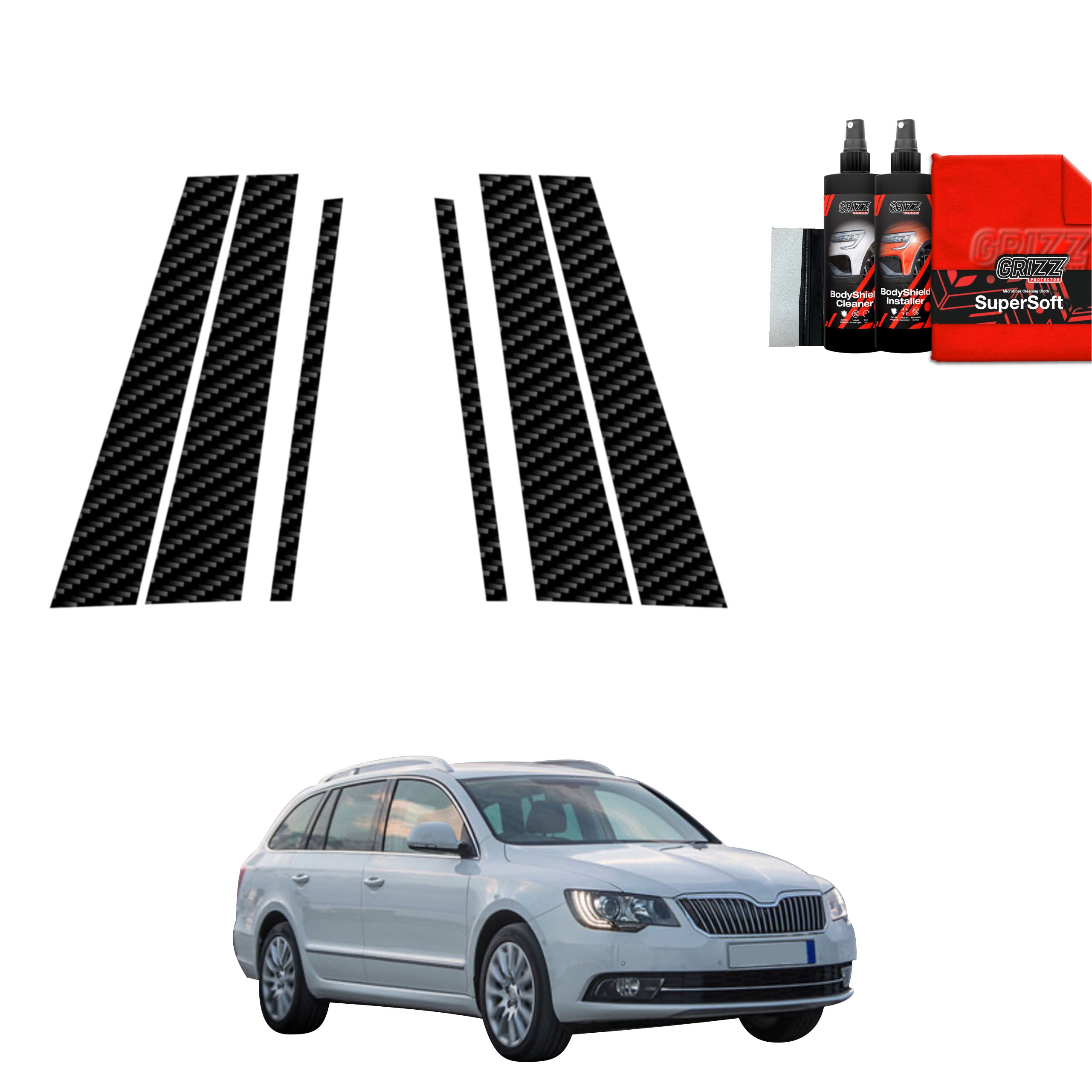 6in1 Kohlenstoff Schutzfolie Grizz Protector für B-C-Säule - Skoda Superb 2 Kombi Facelifting (2013-2015)