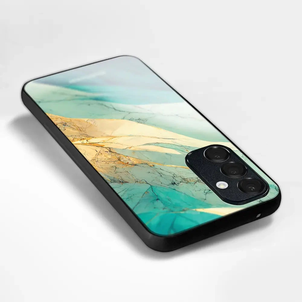 Handyhülle für Oppo Reno16 5G, Mobiwear Glossy Case, Türkis-Marmor