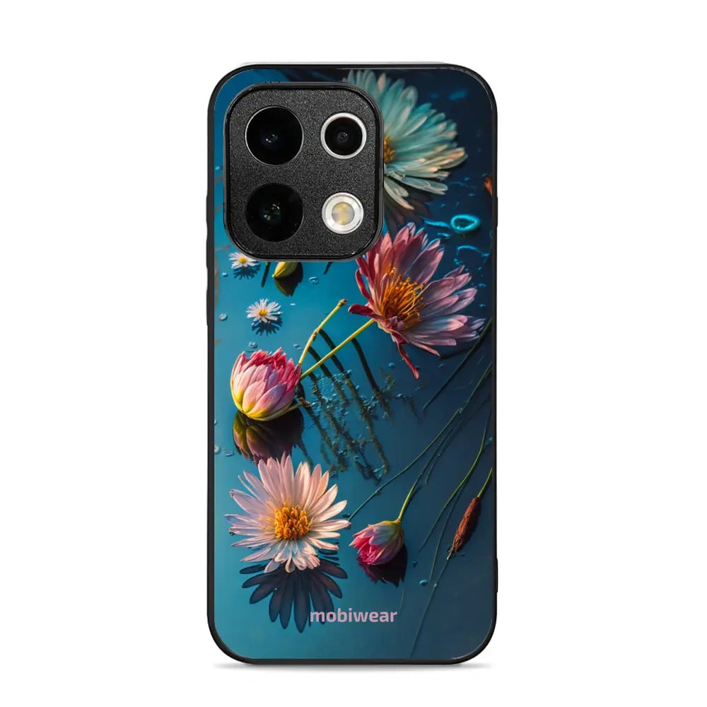 Handyhülle für Oppo Reno16 5G, Mobiwear Glossy Case, Blau-Blumig