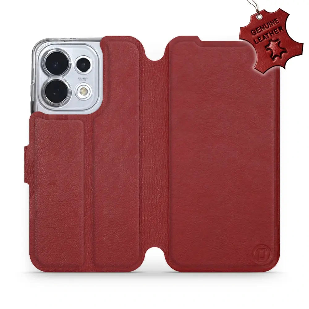 Echtleder Handyhülle für Oppo Reno16 5G, Mobiwear Leather, Dunkelrot
