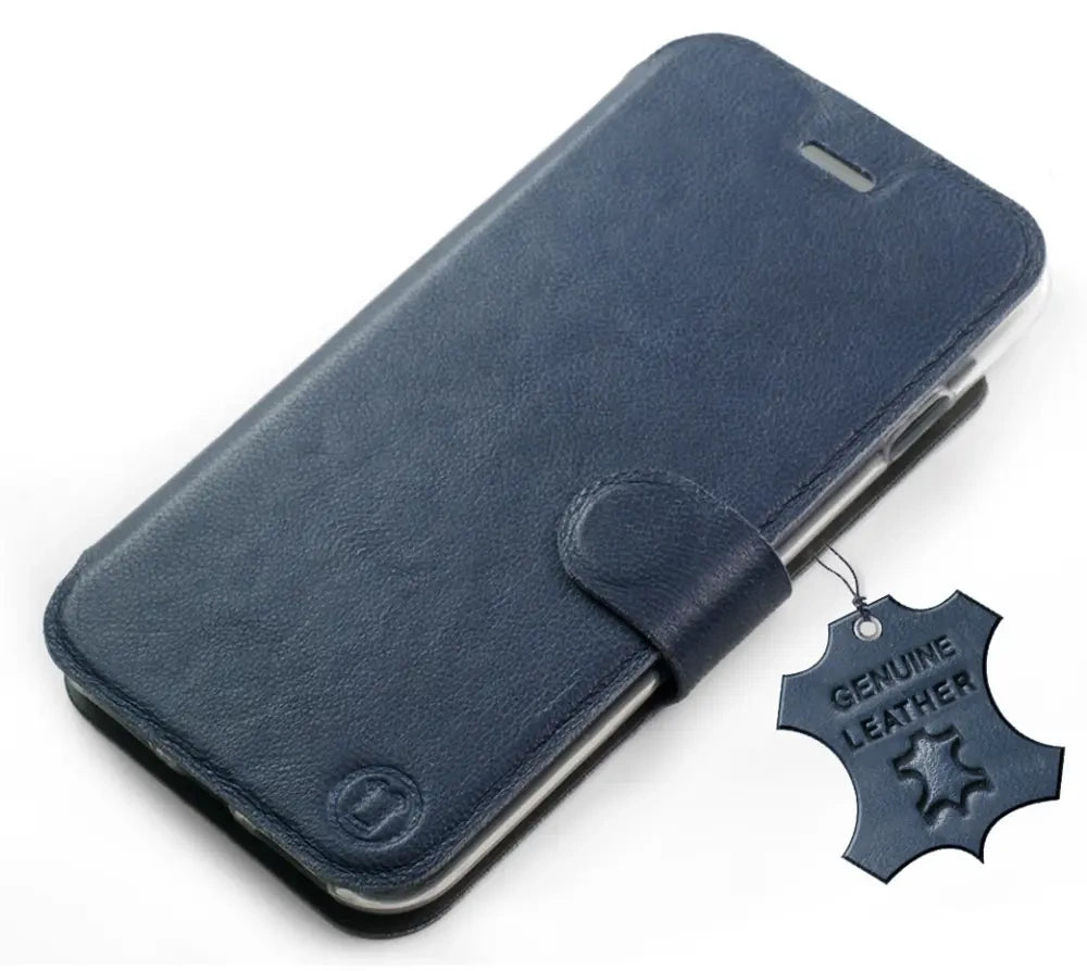Echtleder Handyhülle für Oppo Reno16 Pro 5G, Mobiwear Leather, Dunkelblau