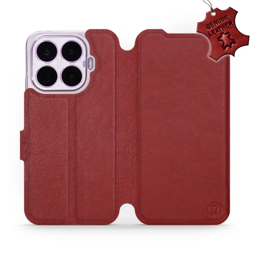 Echtleder Handyhülle für Xiaomi 17T Pro, Mobiwear Leather, Dunkelrot
