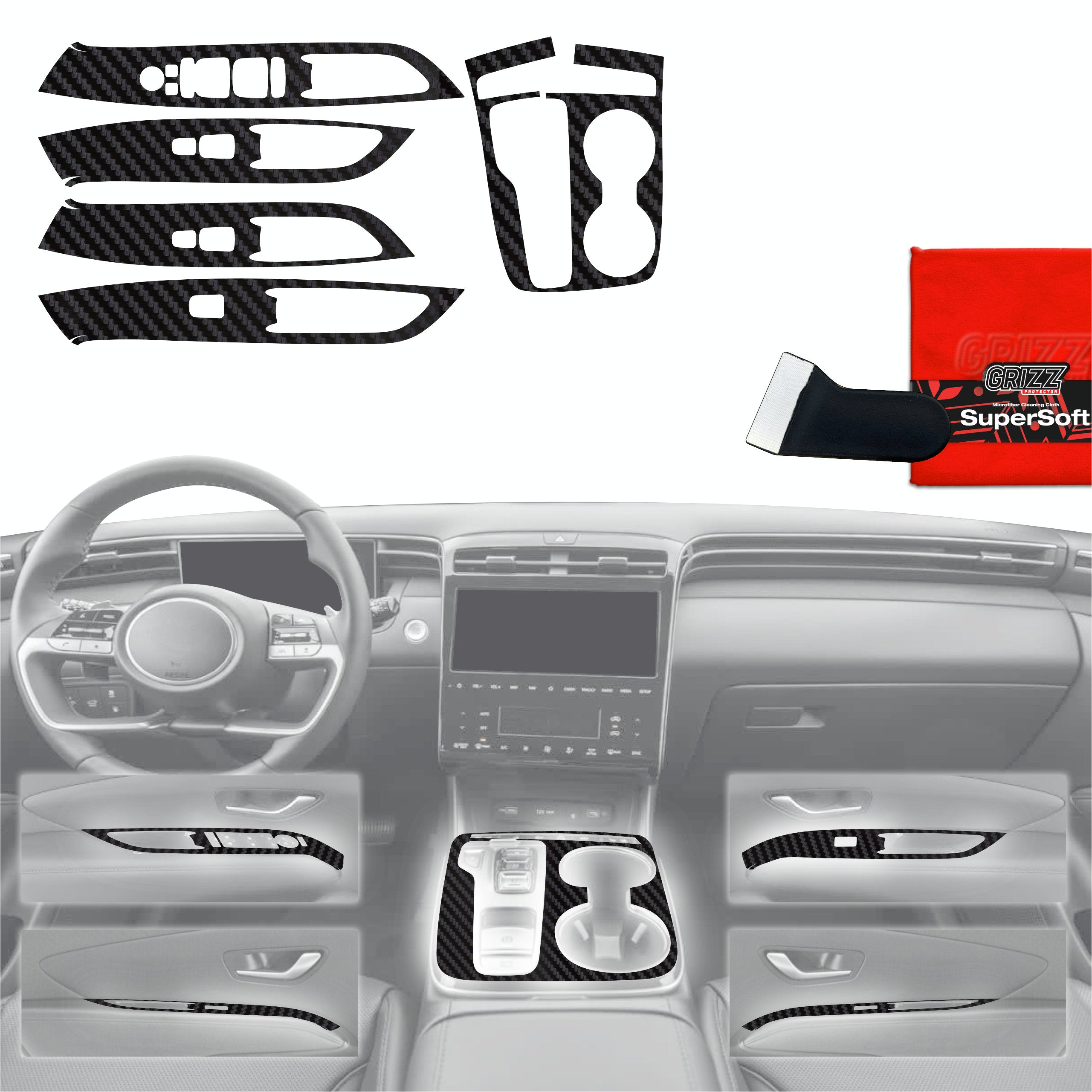5in1 Schutzfolien Grizz Protector für Mittelkonsole - Hyundai Tucson N-Line (2021-2024) Carbon Optik Matt Antifingerprint