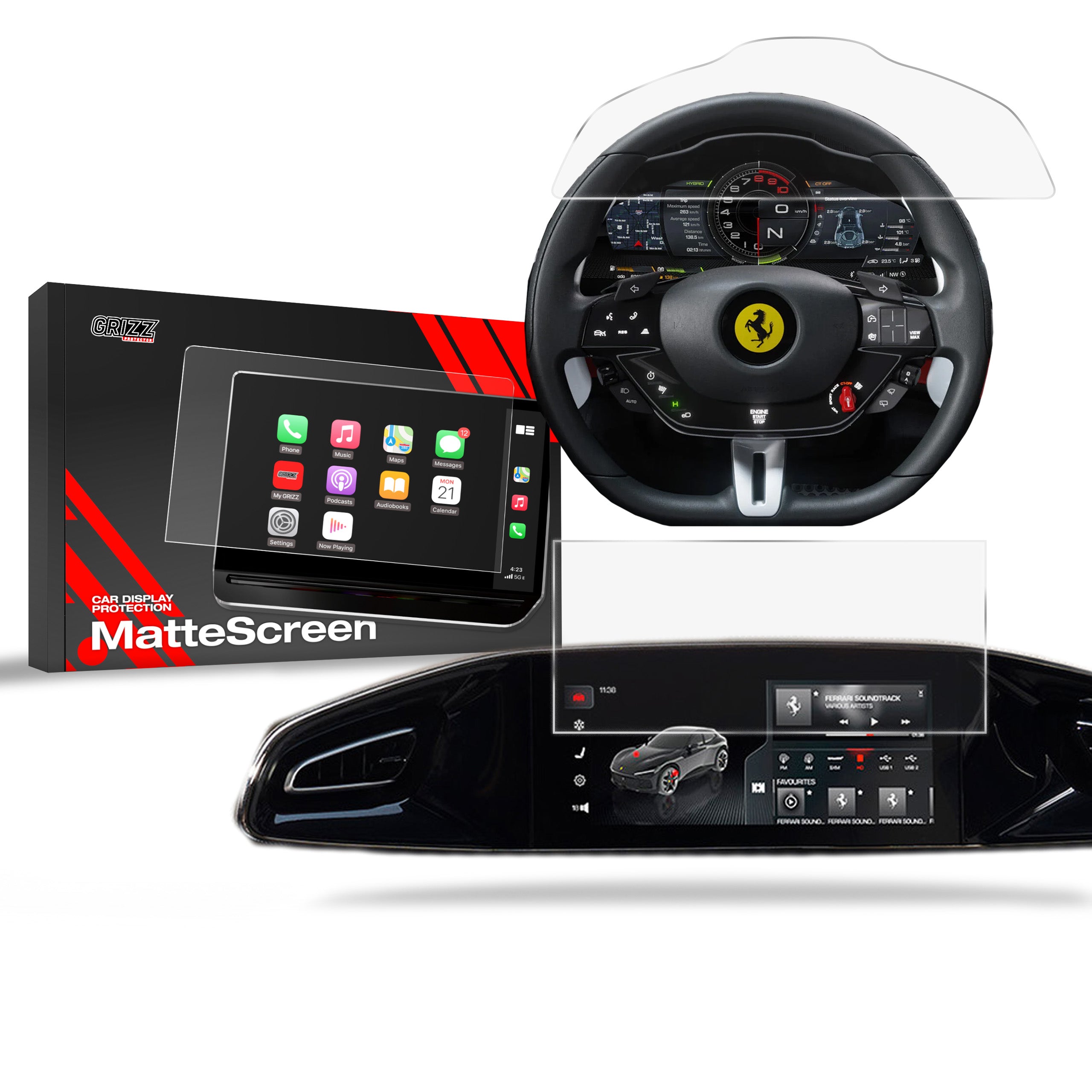Matte Autodisplayfolie 2in1 für Ferrari Purosangue (2023-2025), Grizz Protector